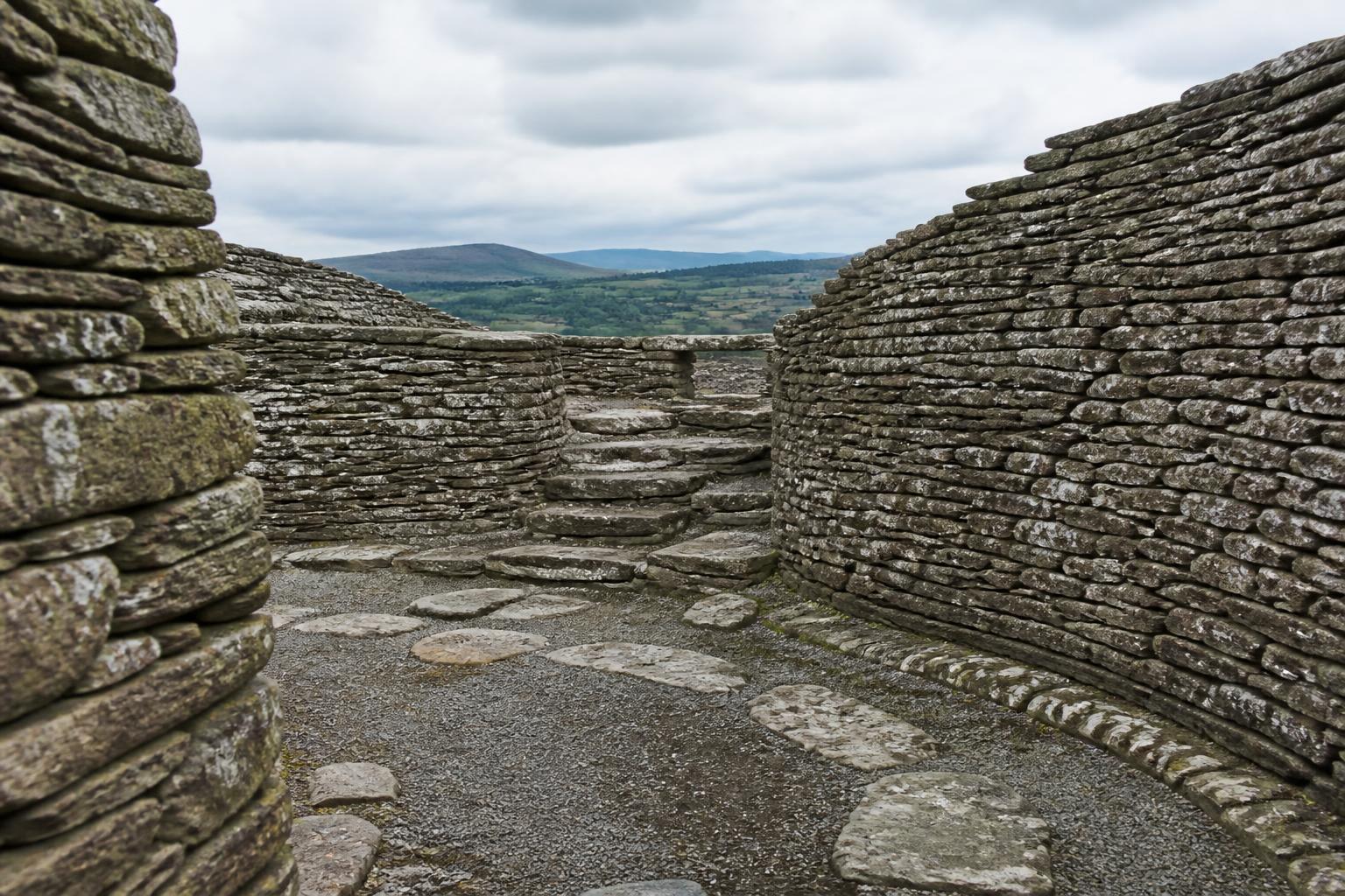 Interior stone walls and steps of Grianán of Aileach
